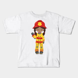 African American Girl, Girl Fireman, Firefighter Kids T-Shirt